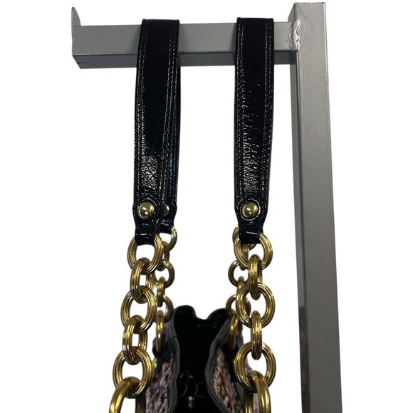 RARE COACH POPPY GALAXY TWEED TOTE PATENT LEATHER TRIM PUSHLOCK 2 TAGS & CHARM - Picture 4 of 15